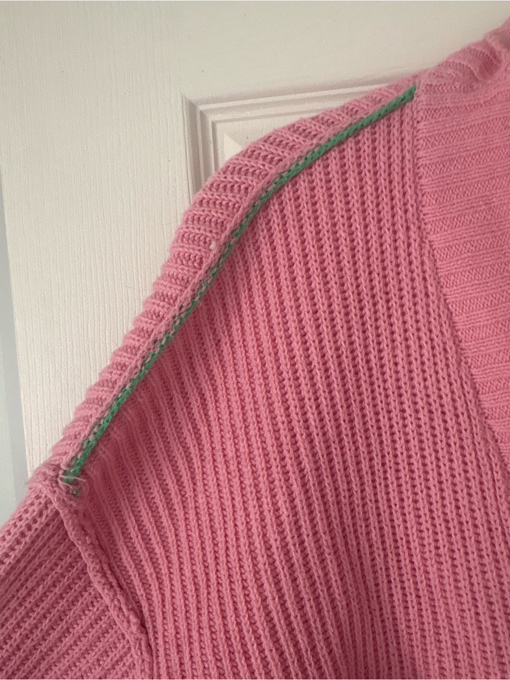Pink Ribbed V-Neck Button-Front Sweater Cardigan - Picture 2 of 3
